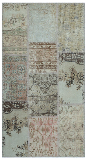 Beige Over Dyed Patchwork Unique Rug 2'7'' x 4'11'' ft 80 x 150 cm