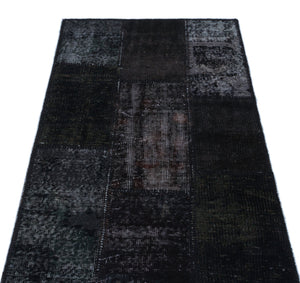 Black Over Dyed Patchwork Unique Rug 2'7'' x 4'11'' ft 80 x 150 cm