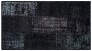 Black Over Dyed Patchwork Unique Rug 2'7'' x 4'11'' ft 80 x 150 cm