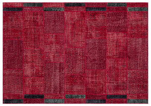 Red Over Dyed Patchwork Unique Rug 5'3'' x 7'7'' ft 160 x 230 cm