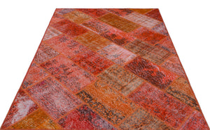 Red Over Dyed Patchwork Unique Rug 5'3'' x 7'7'' ft 160 x 230 cm