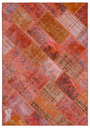 Red Over Dyed Patchwork Unique Rug 5'3'' x 7'7'' ft 160 x 230 cm