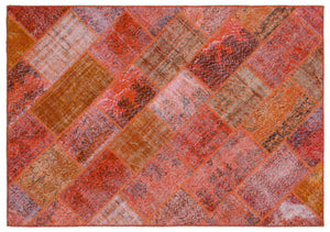 Red Over Dyed Patchwork Unique Rug 5'3'' x 7'7'' ft 160 x 230 cm