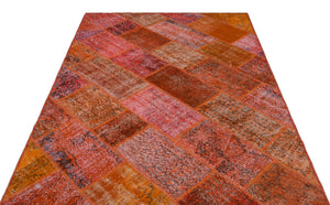Red Over Dyed Patchwork Unique Rug 5'3'' x 7'7'' ft 160 x 232 cm