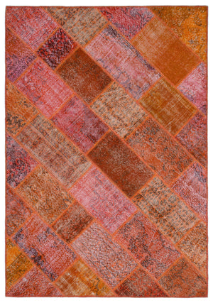 Red Over Dyed Patchwork Unique Rug 5'3'' x 7'7'' ft 160 x 232 cm