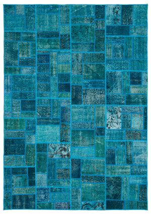 Turquoise Over Dyed Patchwork Unique Rug 5'3'' x 7'7'' ft 160 x 230 cm