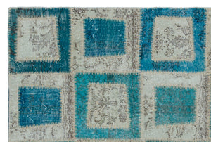 Turquoise Over Dyed Patchwork Unique Rug 5'3'' x 7'10'' ft 160 x 238 cm