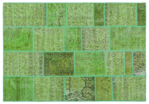 Green Over Dyed Patchwork Unique Rug 5'3'' x 7'7'' ft 160 x 230 cm