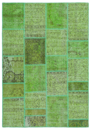 Green Over Dyed Patchwork Unique Rug 5'3'' x 7'7'' ft 160 x 230 cm