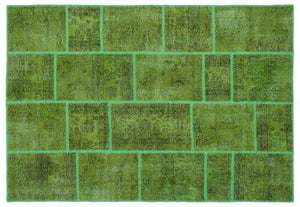 Green Over Dyed Patchwork Unique Rug 5'3'' x 7'7'' ft 160 x 230 cm
