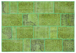 Green Over Dyed Patchwork Unique Rug 5'3'' x 7'7'' ft 160 x 230 cm