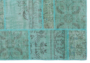 Turquoise Over Dyed Patchwork Unique Rug 5'3'' x 7'7'' ft 160 x 230 cm