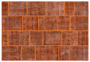 Orange Over Dyed Patchwork Unique Rug 5'3'' x 7'7'' ft 160 x 230 cm