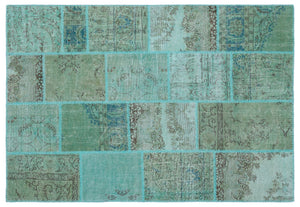 Turquoise Over Dyed Patchwork Unique Rug 5'3'' x 7'7'' ft 160 x 230 cm