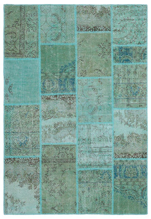 Turquoise Over Dyed Patchwork Unique Rug 5'3'' x 7'7'' ft 160 x 230 cm
