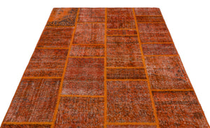 Orange Over Dyed Patchwork Unique Rug 5'3'' x 7'7'' ft 160 x 230 cm