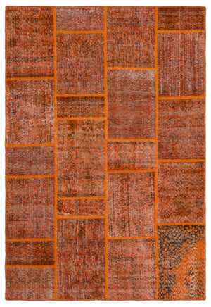 Orange Over Dyed Patchwork Unique Rug 5'3'' x 7'7'' ft 160 x 230 cm