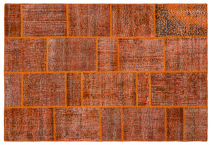 Orange Over Dyed Patchwork Unique Rug 5'3'' x 7'7'' ft 160 x 230 cm
