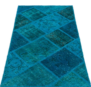 Turquoise Over Dyed Patchwork Unique Rug 2'7'' x 4'11'' ft 80 x 150 cm