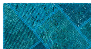 Turquoise Over Dyed Patchwork Unique Rug 2'7'' x 4'11'' ft 80 x 150 cm