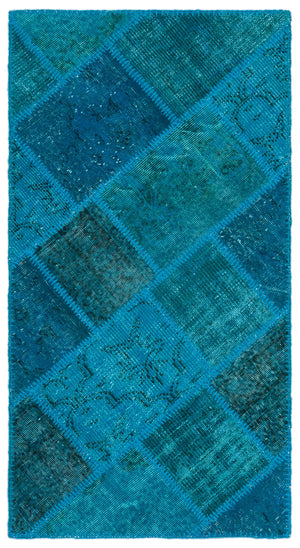 Turquoise Over Dyed Patchwork Unique Rug 2'7'' x 4'11'' ft 80 x 150 cm
