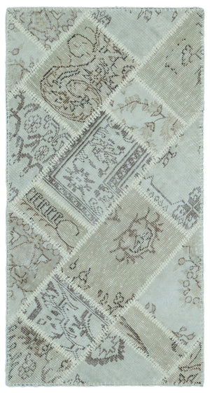 Beige Over Dyed Patchwork Unique Rug 2'7'' x 4'11'' ft 80 x 150 cm