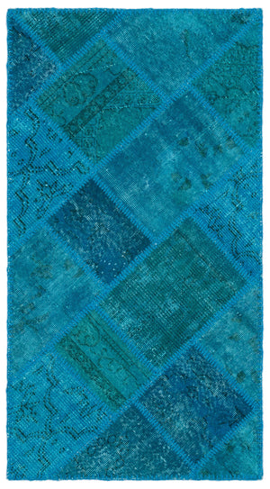 Turquoise Over Dyed Patchwork Unique Rug 2'7'' x 4'11'' ft 80 x 150 cm