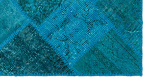 Turquoise Over Dyed Patchwork Unique Rug 2'7'' x 4'11'' ft 80 x 150 cm