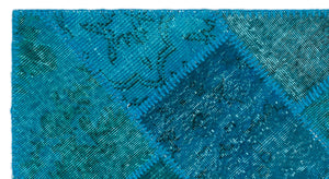 Turquoise Over Dyed Patchwork Unique Rug 2'7'' x 4'11'' ft 80 x 150 cm
