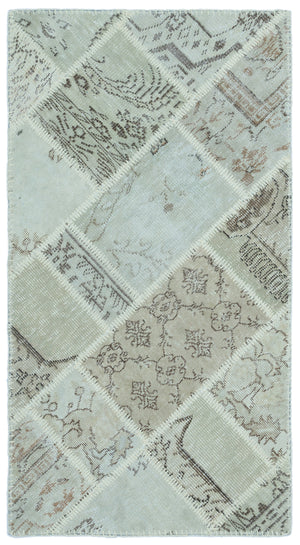 Beige Over Dyed Patchwork Unique Rug 2'7'' x 4'11'' ft 80 x 150 cm