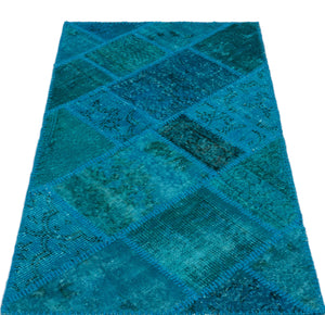 Turquoise Over Dyed Patchwork Unique Rug 2'7'' x 4'11'' ft 80 x 150 cm