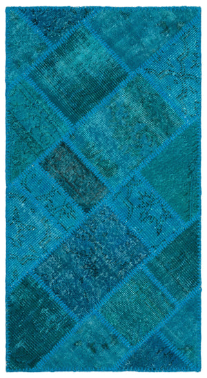 Turquoise Over Dyed Patchwork Unique Rug 2'7'' x 4'11'' ft 80 x 150 cm