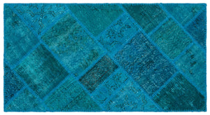 Turquoise Over Dyed Patchwork Unique Rug 2'7'' x 4'11'' ft 80 x 150 cm