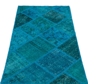 Turquoise Over Dyed Patchwork Unique Rug 2'7'' x 4'11'' ft 80 x 150 cm