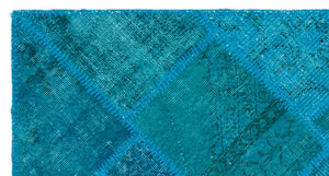 Turquoise Over Dyed Patchwork Unique Rug 2'7'' x 4'11'' ft 80 x 150 cm