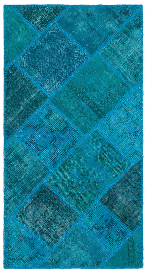 Turquoise Over Dyed Patchwork Unique Rug 2'7'' x 4'11'' ft 80 x 150 cm