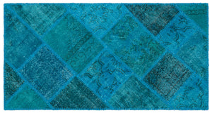 Turquoise Over Dyed Patchwork Unique Rug 2'7'' x 4'11'' ft 80 x 150 cm