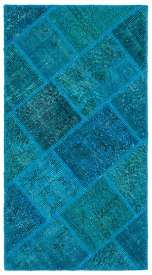 Turquoise Over Dyed Patchwork Unique Rug 2'7'' x 4'11'' ft 80 x 150 cm