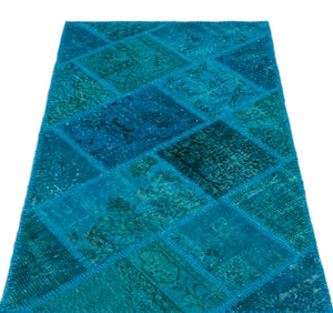 Turquoise Over Dyed Patchwork Unique Rug 2'7'' x 4'11'' ft 80 x 150 cm