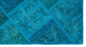 Turquoise Over Dyed Patchwork Unique Rug 2'7'' x 4'11'' ft 80 x 150 cm
