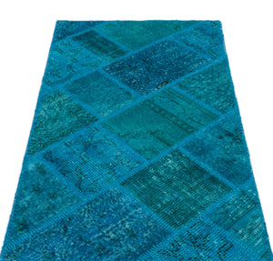 Turquoise Over Dyed Patchwork Unique Rug 2'7'' x 4'11'' ft 80 x 150 cm