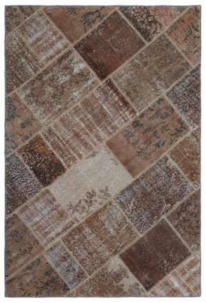 Brown Over Dyed Patchwork Unique Rug 3'11'' x 5'11'' ft 120 x 180 cm