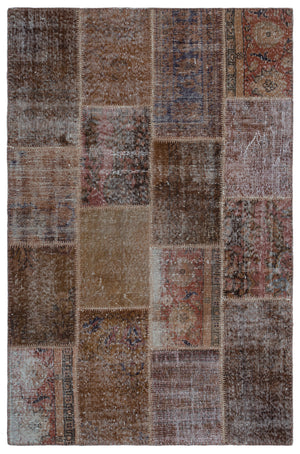 Brown Over Dyed Patchwork Unique Rug 3'11'' x 5'11'' ft 120 x 180 cm