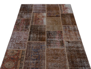 Brown Over Dyed Patchwork Unique Rug 3'11'' x 5'11'' ft 120 x 180 cm