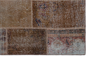 Brown Over Dyed Patchwork Unique Rug 3'11'' x 5'11'' ft 120 x 180 cm