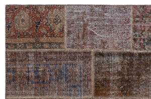 Brown Over Dyed Patchwork Unique Rug 3'11'' x 5'11'' ft 120 x 180 cm