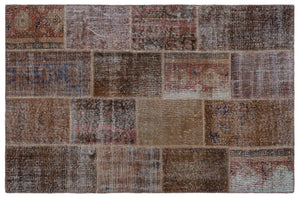 Brown Over Dyed Patchwork Unique Rug 3'11'' x 5'11'' ft 120 x 180 cm