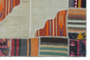 Naturel Over Dyed Kilim Patchwork Unique Rug 3'11'' x 5'11'' ft 120 x 181 cm