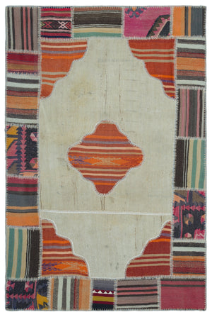 Naturel Over Dyed Kilim Patchwork Unique Rug 3'11'' x 5'11'' ft 120 x 181 cm