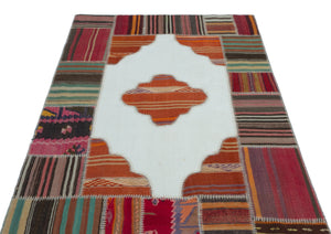 Naturel Over Dyed Kilim Patchwork Unique Rug 4'3'' x 6'5'' ft 130 x 196 cm